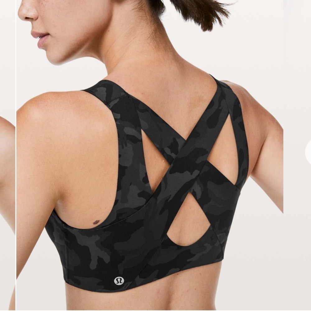 [34E] Lululemon Athletica Front Zip Enlite Sports Bra Incognito Camo Multi Grey
